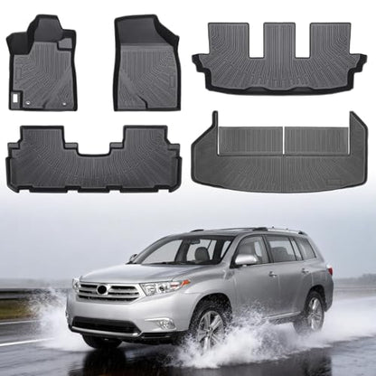 Floor Mats & Cargo Liner for Toyota Highlander 2008-2013 (Non-Hybrid), All Weather Protection TPE Floor Liners Custom Fit Car Mats Full Set for Highlander Accessories 3 Rows and Cargo Liner Set - style: 1) For Toyota Highlander 7Seats | 2008-2013 | Combo
