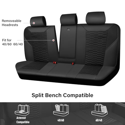 CAR PASS 3D Foam Mesh Leather Back Bench Car Seat Covers,Breathable Rear Seat Cover Universal Fit for Most Cars Sedans SUVs Vans Small Trucks 95% Automotive Backseat, Black - color: black rear, size: Rear