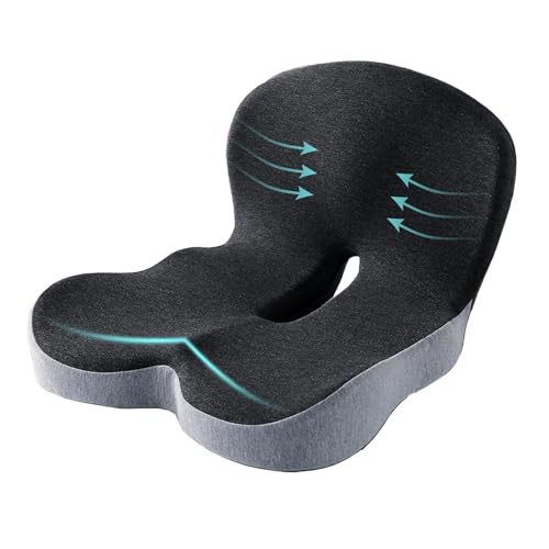 SAMLOO Seat Cushion Memory Foam Pads for Truck Driver Office Chair Cushion Home Chair Cushion Car Non Slip Pad Sitting Ergonomic Cushions for Office Workers Car Drivers (Dark Grey)