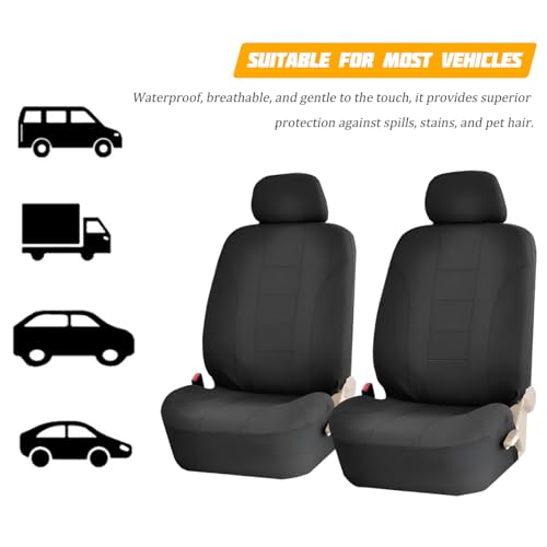 Car Seat Covers for Front Seat, Polyester Breathable Washable Elastic, Vehicle Seats Protector with Removable Headrest, Universal for Most Vans, Trucks, SUVs (Black) - color: Black