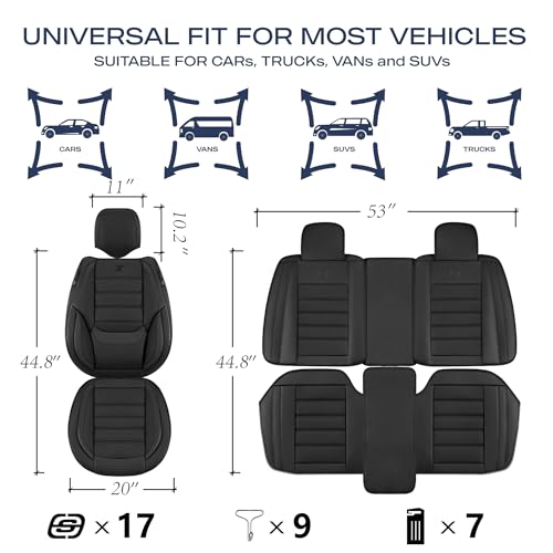 Skechers MAX Cushioning Seat Covers,Memory Foam Leather Car Seat Covers,Waterproof Car Seat Protector Front Seats,Car Seat Cushion Airbag Automotive Universal Fit for Most Cars,Vans,Trucks,SUV,Black