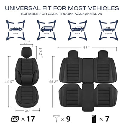 Skechers MAX Cushioning Seat Covers,Memory Foam Leather Car Seat Covers,Waterproof Car Seat Protector Front Seats,Car Seat Cushion Airbag Automotive Universal Fit for Most Cars,Vans,Trucks,SUV,Black