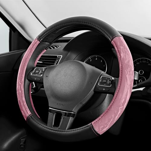 PIC AUTO Steering Wheel Cover, Silk Grain Leather Car Steering Wheel Protector, Comfortable Grip, Universal 14.5-15.5 Inch Anti-Slip Steering Wheels Accessories for Men & Women (Pink) - color: Pink