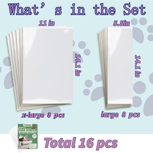 Cat Scratch Furniture Protector-16-Pack –Single-Sided, Heavy-Duty Self-Adhesive Tape, No-Residue for Couch, Doors & Walls - NO PINS - size: 16P NO pins