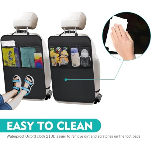 Back Seat Car Organizer, Waterproof Car Seat Cover, Kick Mats Back Seat Protector with 2 Storage Pockets, Universal Travel Accessories for SUVs, Minivans, Trucks (Black)