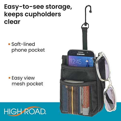High Road Air Vent Mount Car Cell Phone Holder with Soft Lined Back Pocket and Front Mesh Storage Pocket