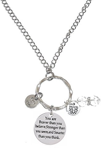 Rear View Mirror Car Charm Ornament, Sun Catcher, Hanging Pendant, Stainless Steel Chain and Crystal Accents, Packaged in a Gift Bag (You are Braver, Stronger Smarter) - size: You are Braver, Stronger Smarter