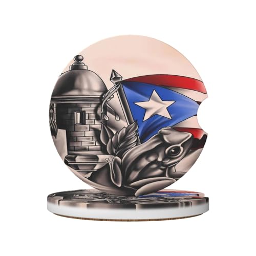 Puerto Rico Frog Flag Car Coasters for Cup Holders 2 Pack Universal Anti Slip Car Cup Holder Coasters 2.56 Inch Absorbent Ceramic Drink Mat with Cork Base Finger Notch Auto Interior Accessories - color: Green