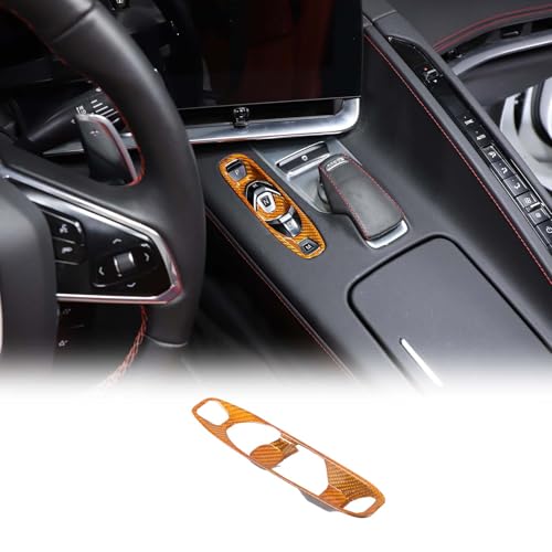 Real Carbon Fiber Console Gear Shift Button Panel Trim Cover Compatible with Chevrolet Corvette C8 2020-2025, Interior Shifter Panel P D Auto M Button Trim Frame (Yellow) - color: Yellow