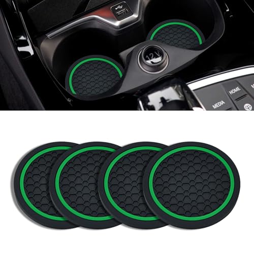 4PCS Car Cup Holder Coasters, 2.75 Inch Non-Slip Insert Cup Holder Pad, Dustproof Automotive Interior Accessories Mat, Universal for Trucks, Vehicles, RVs and More (Black/Green) - color: Black/Green