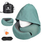 Travel Pillow - Hooded Neck Pillow Airplane Memory Foam Filling for Plane, Office, Cars Sleeping, Road Trip, Long Flights, Airplane Travel Essentials, Includes Eye Mask & Earplugs (Green) - color: Green