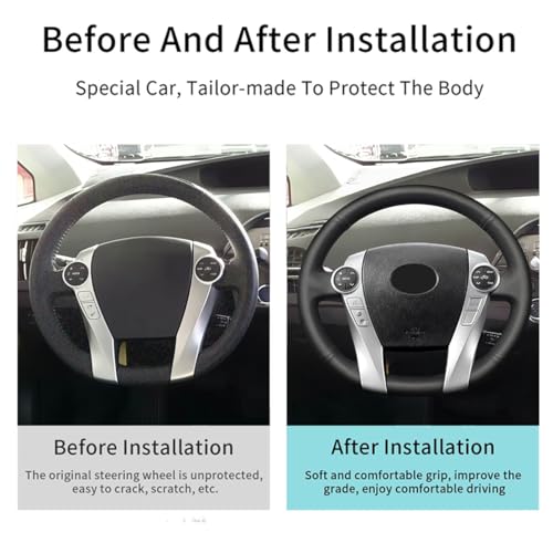 Hand-Stitched Steering Wheel Cover with Microfiber Leather Fit for Toyota Prius 2010-2015/Prius V Prius C 2012-2017/Aqua 2014 2015/Prius Plus 2013/Prius Plug-in Hybrid 2013 DIY Car Interior - size: Microfiber Leather