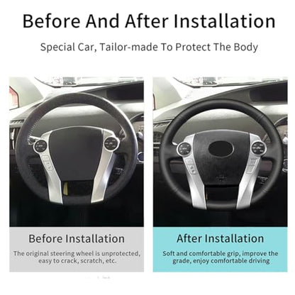 Hand-Stitched Steering Wheel Cover with Microfiber Leather Fit for Toyota Prius 2010-2015/Prius V Prius C 2012-2017/Aqua 2014 2015/Prius Plus 2013/Prius Plug-in Hybrid 2013 DIY Car Interior - size: Microfiber Leather