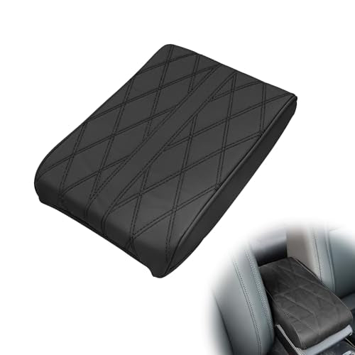 1 PCS Car Armrest Box Booster Pad, Leather 3D Texture Anti-Scratch Protective Cover, Memory Foam Leather Relieve Elbow Pressure Cushion, Universal for SUV, Truck, RV and More (Black)