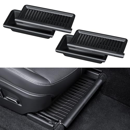 2PCS Under Seat Storage Box for 2025-2026 Tesla Model Y Juniper - Leak-Proof Covered Organizer Set, TPE Material, Quick-Pull Handle, Secure Anti-Slip Installation for Front Seats