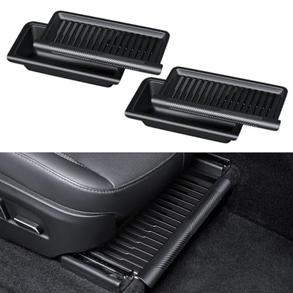 2PCS Under Seat Storage Box for 2025-2026 Tesla Model Y Juniper - Leak-Proof Covered Organizer Set, TPE Material, Quick-Pull Handle, Secure Anti-Slip Installation for Front Seats