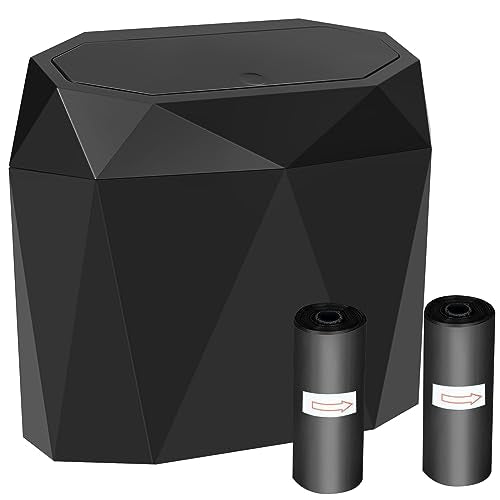 Wontolf Mini Car Trash Can Bin Garbage Can with Lid and 60pcs Trash Bags, ABS Diamond Design Dustbin Car Organizer Container Accessories