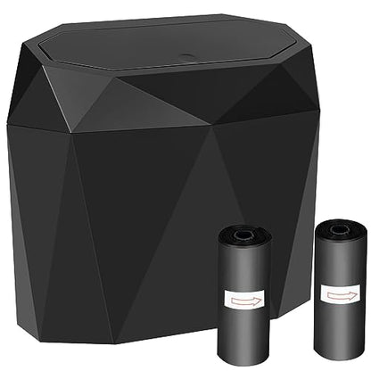 Wontolf Mini Car Trash Can Bin Garbage Can with Lid and 60pcs Trash Bags, ABS Diamond Design Dustbin Car Organizer Container Accessories