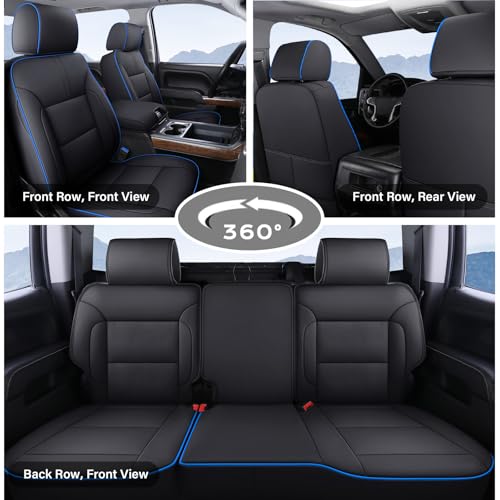 Coverado Chevy Silverado Seat Covers Full Set, Faux Leather Car Seat Covers Fit for 2014-2018 1500, 2015-2019 2500HD 3500HD Chevy Silverado GMC Sierra Crew Double Extended Cab(Blueline) - color: Blueline, size: FullSet(2014-2018)