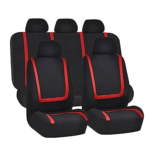 BELOMI Car Seat Covers Full Set, Breathable Premium Cloth Automotive Seat Cover, Universal Front and Rear Seat Covers, Easy to Install Car Accessories for Most Cars Trucks SUV (Red) - color: Black/Red, size: 9PCS