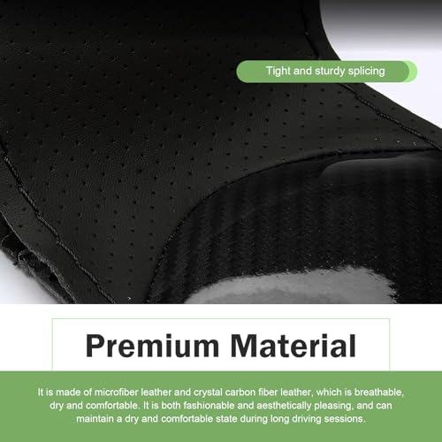 Car Leather Steering Wheel Cover, Breathable Perforated Anti-Slip Wrap, Anti-Scratch Microfiber Steering Wheel Protector, DIY Stitch on Wrap for Most Cars Trucks Pickups (Black)
