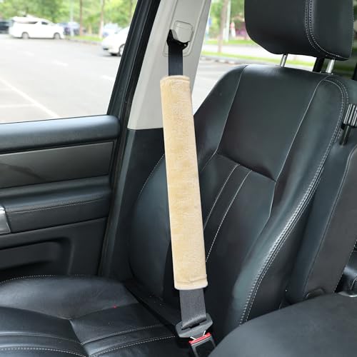 Soft Faux Fur Universal Fit Seatbelt Cover Car Truck SUV Airplane Seat Belt Shoulder Pad for Carmera Backpack Straps Neck Cushion Protector Extra Long 19.7in Beige - color: Beige, size: 19.7in 1pack