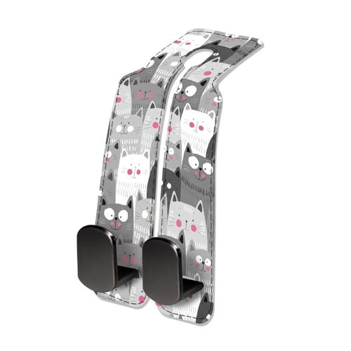 Car Seat Headrest Hook, Universal Leather Cute Hanger Holder Hook, Storage Organizer Interior Accessories for Purse Bags Handbag Funny Grey Cats - color: Funny Grey Cats