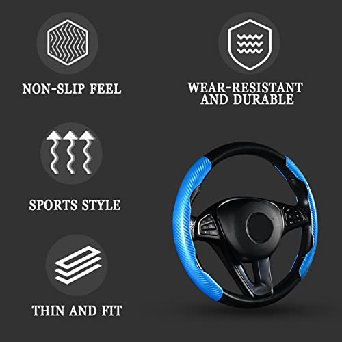 Steering Wheel Cover, 2PCS Segmented Steering Wheel Protector, Carbon Fiber Anti-Slip and Durable Car Accessory, Universal Fit for Most Cars，SUVs (Carbon Fiber Light Blue) - color: Carbon Fiber Light Blue