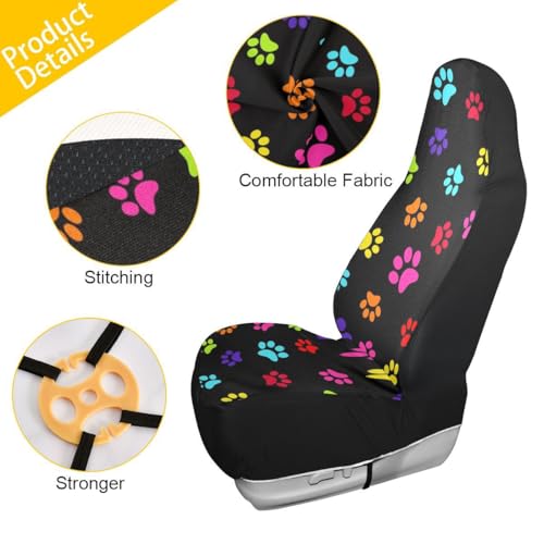 Paw Print Car Seat Covers Set of 2,Colorful Animal Foot Prints Universal Auto Front Seat Protector Vehicle Seat Cushion Cover for Women Cute Pet Claws Car Accessories Fit for Car SUV Truck - color: Blue Pink Green