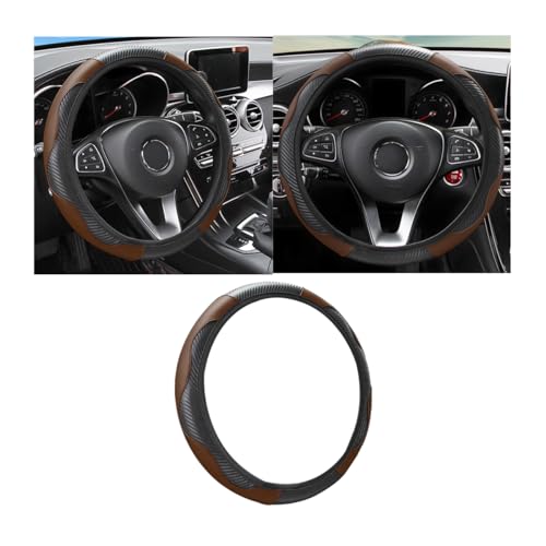 Osilly Car Steering Wheel Cover, 15 inch Carbon Fiber Microfiber PU Leather Elastic Steering Wheel Protector for Men Women, Anti-Slip Breathable Car Interior Accessories for Most Cars (Black/Coffee) - color: Black/Coffee