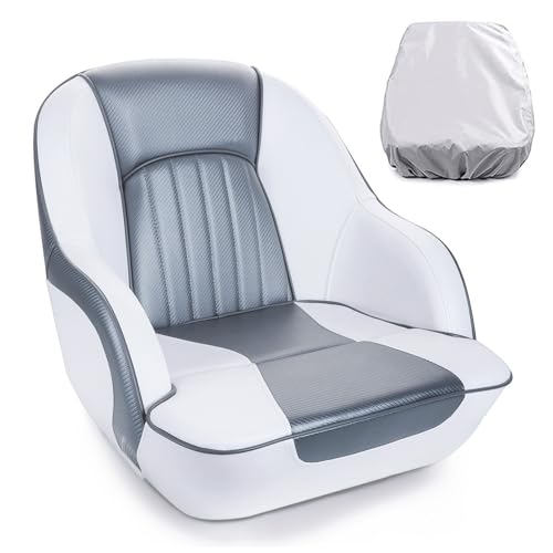 NORTHCAPTAIN Pontoon Boat Seat Captain Bucket Seat with Boat Seat Cover - color: E-White/Silvery Gray