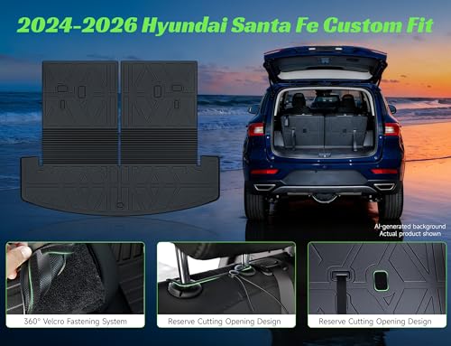 Cargo Trunk Mat with Backrest Mats for Hyundai Santa Fe 2024 2025 2026,All Weather Protection TPE Heavy Duty Cargo Liner Santa Fe Accessories,Black - size: Hyundai Santa Fe 2024-2026