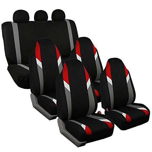 FH Group Three Row 7 Seater - Premium Modernistic Seat Covers - Fit Most Car, Trucks, SUVs, & Vans Red/Black - color: Red, style: 7 Seater
