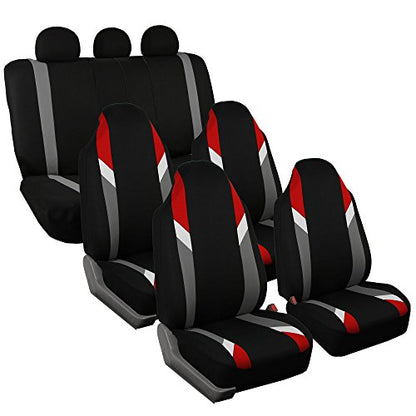 FH Group Three Row 7 Seater - Premium Modernistic Seat Covers - Fit Most Car, Trucks, SUVs, & Vans Red/Black - color: Red, style: 7 Seater