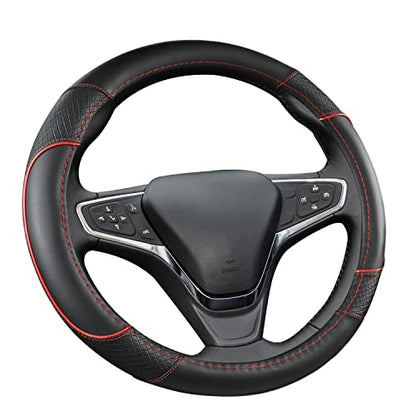 GIANT PANDA Steering Wheel Cover for Chevy Silverado - Car Steering Wheel Cover for Chevrolet Colorado Tahoe -Black+Red Trim - color: B-Black+Red Line