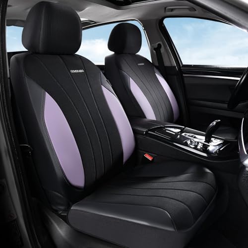 Coverado Car Seat Covers Full Set, Automotive Seat Covers 5-piece, Leather Car Protectors 5 Seats, Purple Auto Seat Covers Spill-Proof Design Universal Fit for SUV, Vans, Sedan, Truck - color: B-Purple&Black