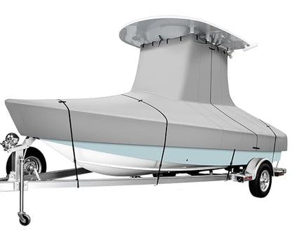 iCOVER T-Top Boat Cover, 600D Heavy Duty Marine Grade Waterproof Tear Resistant Boat Cover for Center Console Boat with T TOP Roof, Fits 22'-24' Long Beam Width up to 116", Grey - color: T-TOP, size: F: 22'-24' long, Beam Width up to 116" W