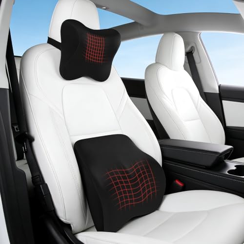 Car Headrest & Lumbar Support Set, Ergonomic Memory Foam Neck Pillow, Comfortable Travel Pillow for Car Truck SUV, Ideal for Long Driving (Gray) (Black) - color: Black