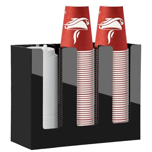 MYITYARD Coffee Cup Holder, Cup and Lid Organizer fits 5 to 16 oz Disposable Paper & Plastic Cups, Cup Dispenser Countertop, Acrylic Cup Storage for Home, Kitchen, Office (3 Compartment) - size: 3 Compartment