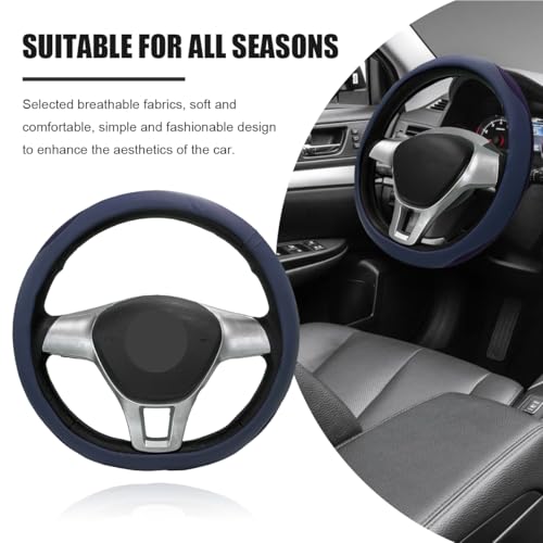 Car Steering Wheel Cover, Leather Breathable Ice Silk Auto Wheel Wrap with Anti-Slip Lining, Scratch-Resistant Elastic Protector Fit for 14.5-15 Inch Steering Wheels (Blue) - color: Blue