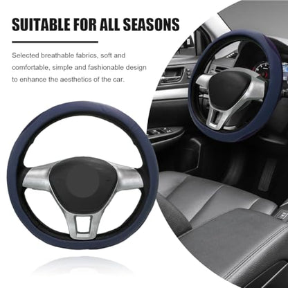 Car Steering Wheel Cover, Leather Breathable Ice Silk Auto Wheel Wrap with Anti-Slip Lining, Scratch-Resistant Elastic Protector Fit for 14.5-15 Inch Steering Wheels (Blue) - color: Blue