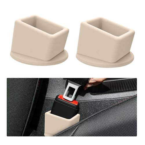 2PCS Car Seat Belt Buckle Holder, Easy Access Silicone Auto Seatbelt Buckle Booster, Seat Belt Buckles Fixer Cover Makes Receptacle Stand Upright Buckling for Kids, Car Accessories (Khaki) - color: Khaki