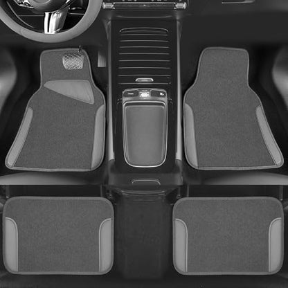CAR PASS Microfiber Leather Steering Wheel Cover and Waterproof Car Floor Mats,Universal Car Combo Fit for 95% Sedan,SUV,Cars,14.5-15inch Anti-Slip Safety Comfortable Faux Leather Design(Solid Gray) - color: All Gray