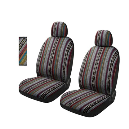 5PCS Baja Saddle Blanket Car Seat Covers, Front Set Breathable Washable Seat Covers with Seatbelt Pad, Striped Woven Cloth Airbag Compatible Seats Protector for Most Vehicles (5pcs) - color: 5pcs