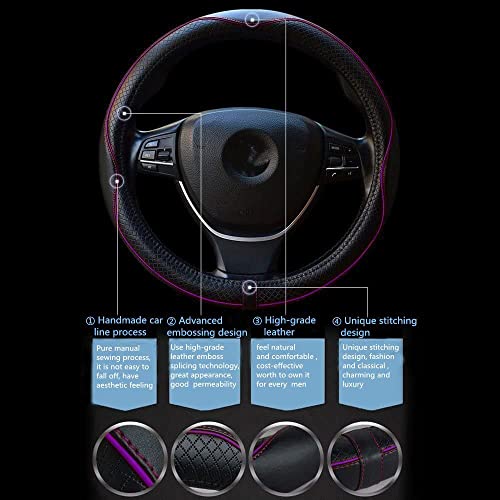 Gomass Car Steering Wheel Cover, Anti-Slip, Safety, Soft, Breathable, Heavy Duty, Thick, Full Surround, Sports Style (Black with Purple line) - color: Black with Purple line