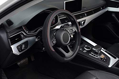 16 inch Steering Wheel Cover, Black Microfiber Leather Viscose, Breathable, Compatible for F150 F250 F350 Ram 4Runner Tacoma Tundra Range Rover - color: black, size: Large size[15.5''-16'']