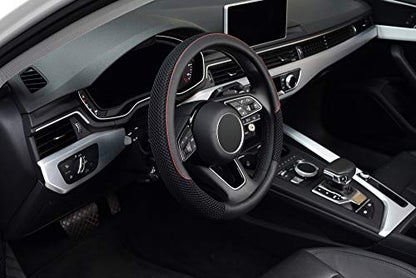 16 inch Steering Wheel Cover, Black Microfiber Leather Viscose, Breathable, Compatible for F150 F250 F350 Ram 4Runner Tacoma Tundra Range Rover - color: black, size: Large size[15.5''-16'']