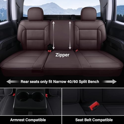Coverado Silverado Seat Covers Full Set, Faux Leather Car Seat Covers Fit for Chevy Silverado GMC Sierra 2007-2013 & 2019-2026 1500, 2020-2026 2500HD 3500HD Crew Double Extended Cab(Brown) - color: Brown, size: FullSet(2007-2013&2019-2025)