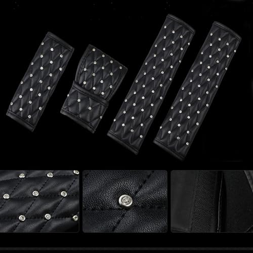 5pcs/Set Bling Bling Car Seat Belt Covers & Diamond Gear Shift Knob Cover & Crystal Handbrake Cover Set Diamond Auto Interior Decor Accessories for Women (5pcs/Set - Full Crystal)