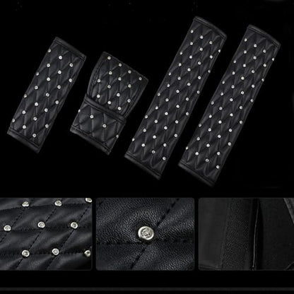 5pcs/Set Bling Bling Car Seat Belt Covers & Diamond Gear Shift Knob Cover & Crystal Handbrake Cover Set Diamond Auto Interior Decor Accessories for Women (5pcs/Set - Full Crystal)